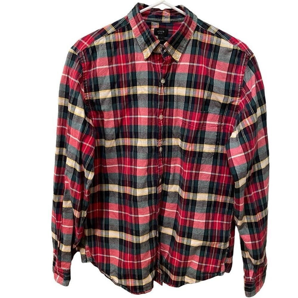 J. Crew Mens Button Down M Oxford Red Plaid Shirt Preppy Collegiate Academia